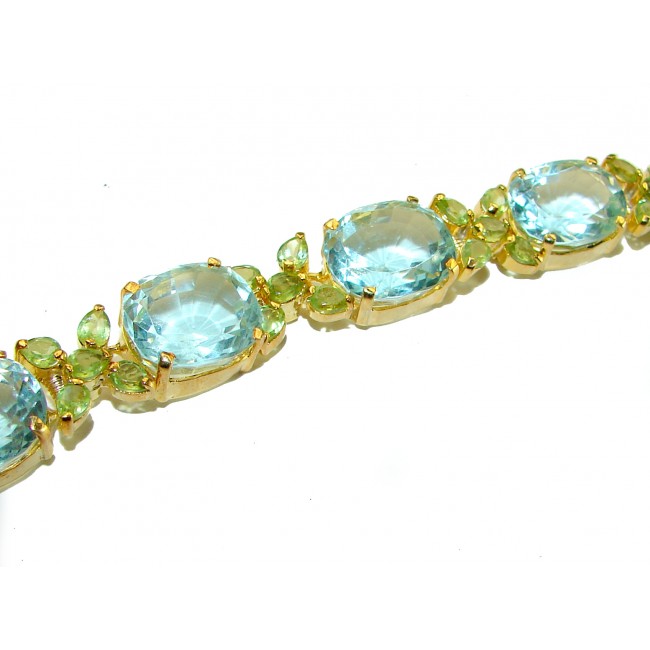 Seaside authentic 55.5 carat African Aquamarine 14K Gold over .925 Sterling Silver handcrafted Statement Bracelet