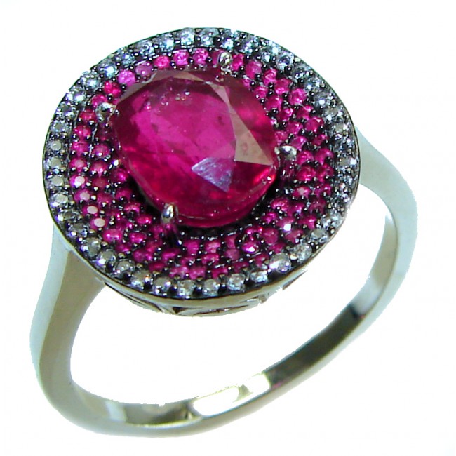 Authentic 4.3 carat Ruby .925 Sterling Silver handmade Cocktail Ring s. 9