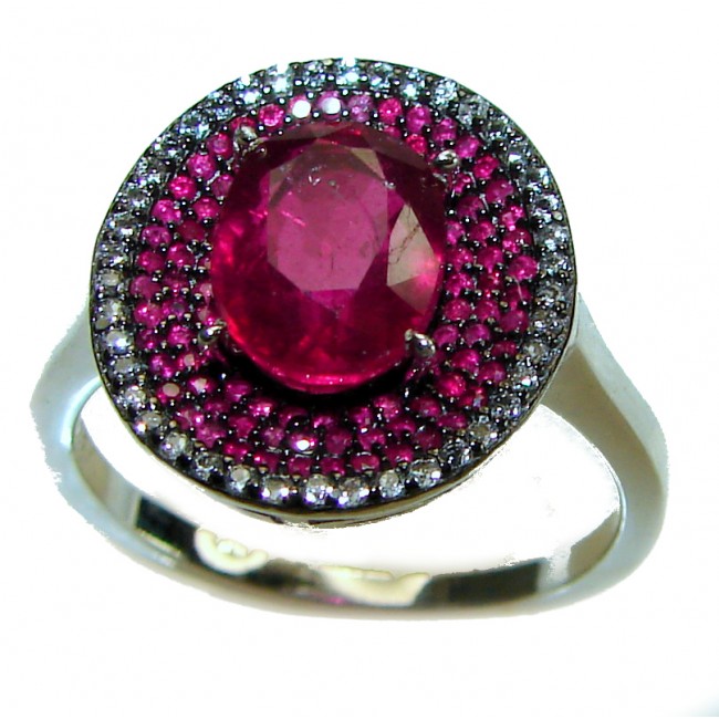 Authentic 4.3 carat Ruby .925 Sterling Silver handmade Cocktail Ring s. 9