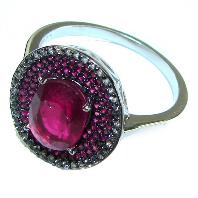 Authentic 4.3 carat Ruby .925 Sterling Silver handmade Cocktail Ring s. 9