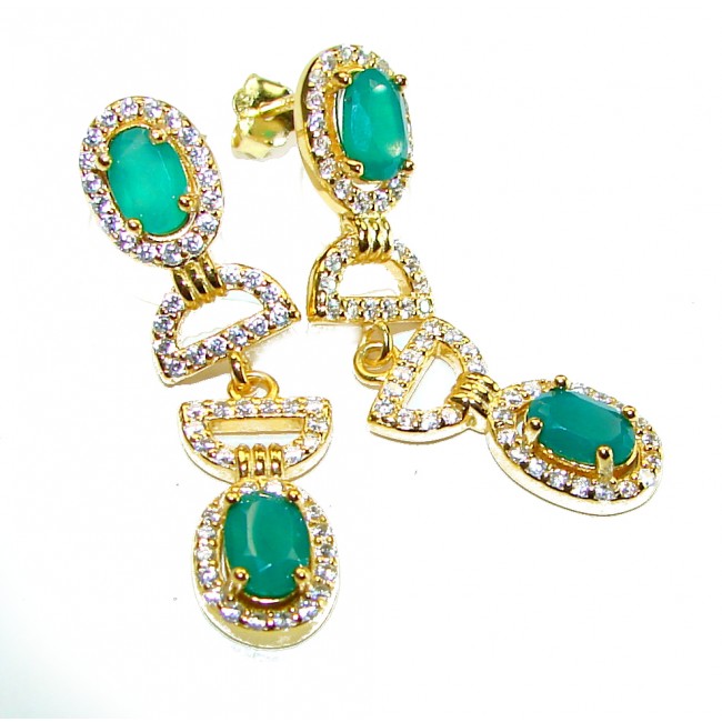 Allure Natural 6.5 carat Emerald 14K Gold over .925 Sterling Silver handcrafted earrings