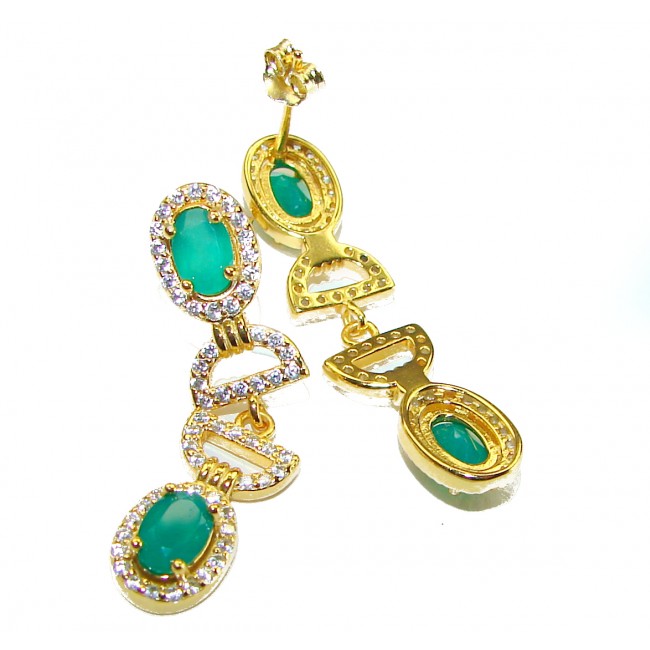 Allure Natural 6.5 carat Emerald 14K Gold over .925 Sterling Silver handcrafted earrings