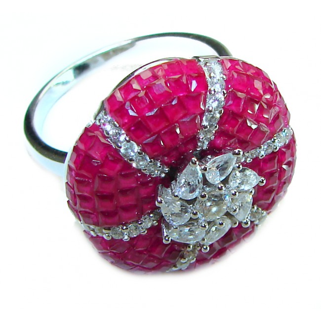 Born to Glam floral-inspired authentic Ruby .925 Silver handcrafted Cocktail Ring s. 8