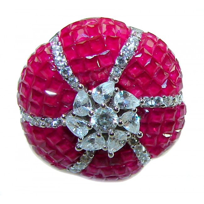 Born to Glam floral-inspired authentic Ruby .925 Silver handcrafted Cocktail Ring s. 8