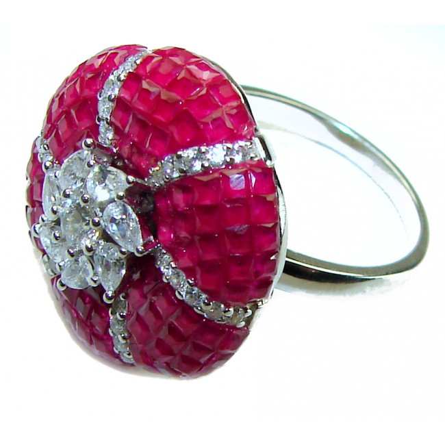 Born to Glam floral-inspired authentic Ruby .925 Silver handcrafted Cocktail Ring s. 8