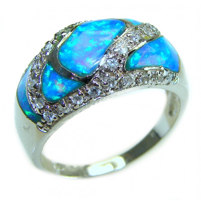 Blue Beauty incredible Doublet Opal .925 Sterling Silver handcrafted Ring size 8