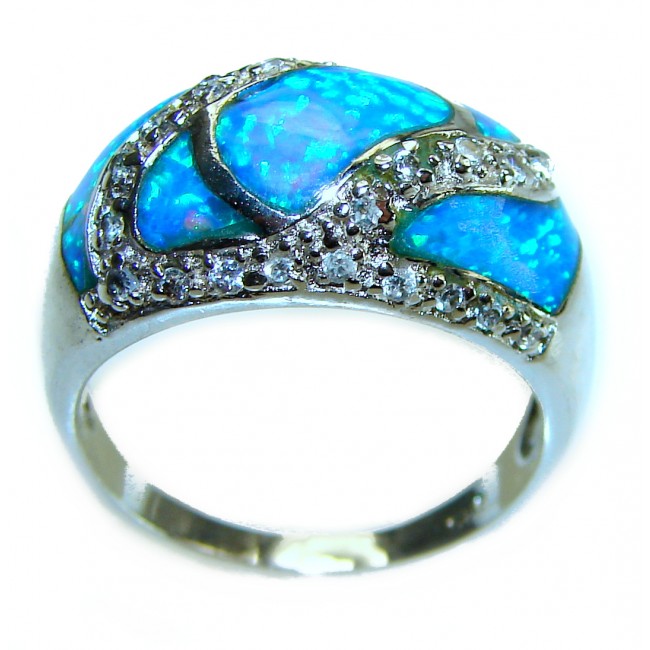 Blue Beauty incredible Doublet Opal .925 Sterling Silver handcrafted Ring size 8