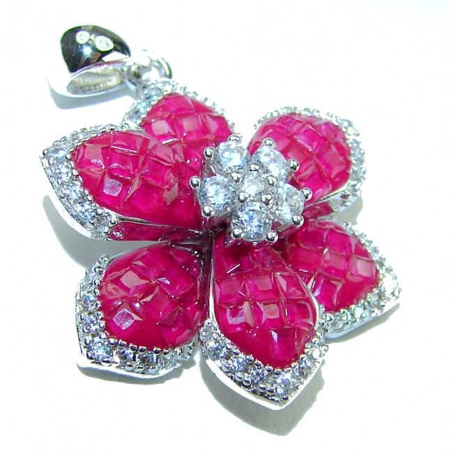 Very Unique Floral design 11.2 carat Ruby .925 Sterling Silver handmade Pendant