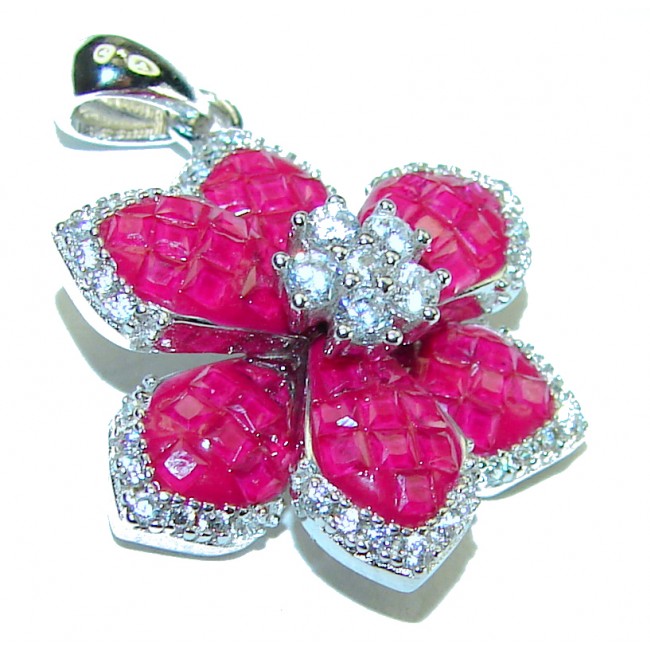 Very Unique Floral design 11.2 carat Ruby .925 Sterling Silver handmade Pendant