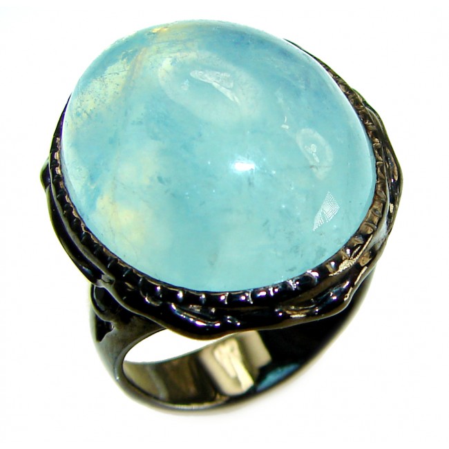 A Heritage in Bloom Aquamarine black rhodium over .925 Sterling Silver handmade Large Statement Ring size 8 3/4