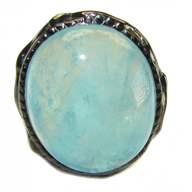 A Heritage in Bloom Aquamarine black rhodium over .925 Sterling Silver handmade Large Statement Ring size 8 3/4