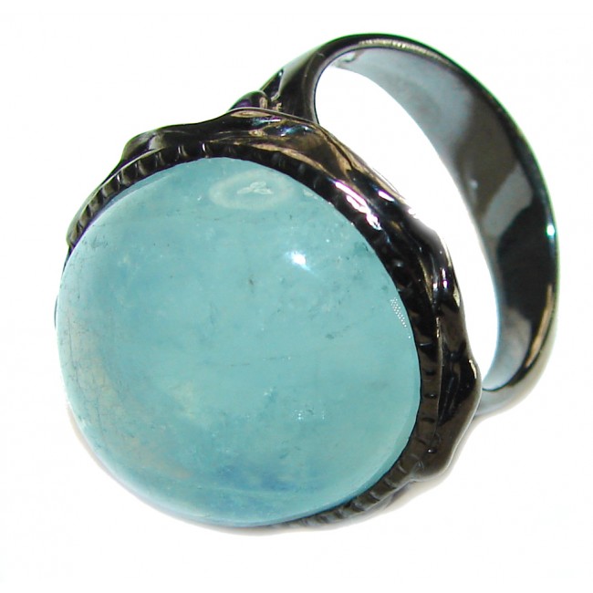 A Heritage in Bloom Aquamarine black rhodium over .925 Sterling Silver handmade Large Statement Ring size 8 3/4