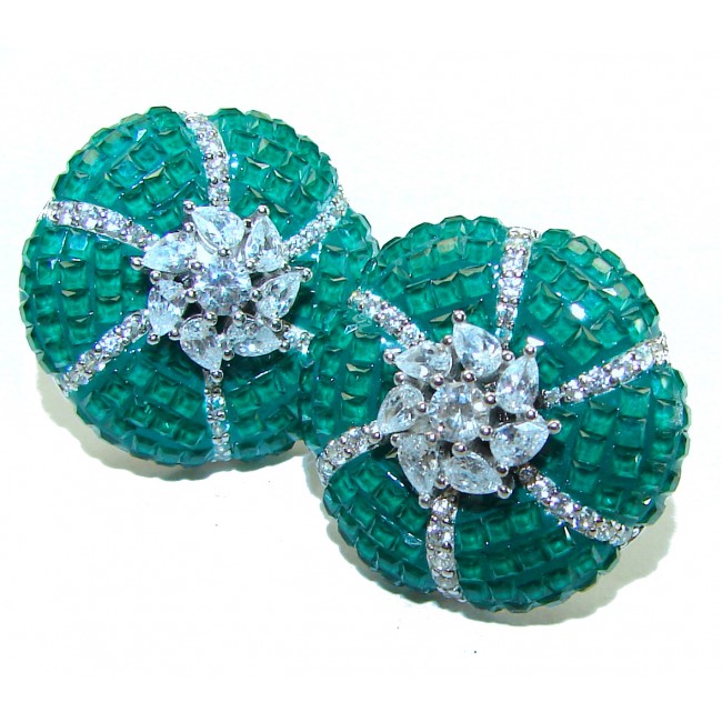 Born to Glam floral-inspired authentic Emerald .925 Sterling Silver handcrafted earrings