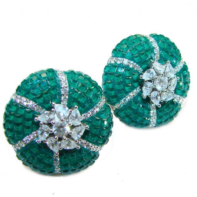 Born to Glam floral-inspired authentic Emerald .925 Sterling Silver handcrafted earrings