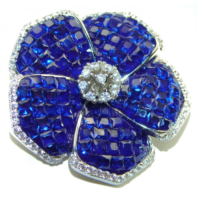 Fancy Paris Sky Blue Flower Authentic Sapphire .925 Sterling Silver handmade pendant