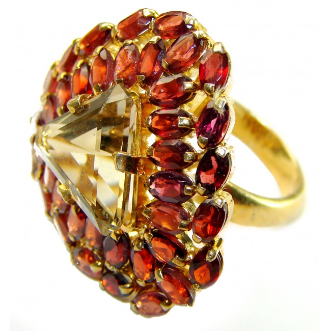 Konstancia - Luxurious Natural 35.2 carat Citrine Garnet 14K Gold over .925 Sterling Silver handmade ring size 8 1/4