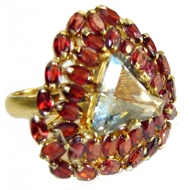 Konstancia - Luxurious Natural 35.2 carat Citrine Garnet 14K Gold over .925 Sterling Silver handmade ring size 8 1/4