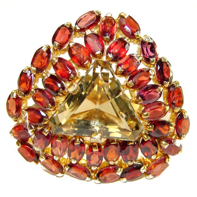 Konstancia - Luxurious Natural 35.2 carat Citrine Garnet 14K Gold over .925 Sterling Silver handmade ring size 8 1/4