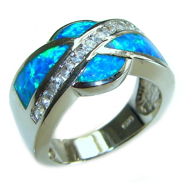 Blue Beauty incredible Doublet Opal .925 Sterling Silver handcrafted Ring size 7