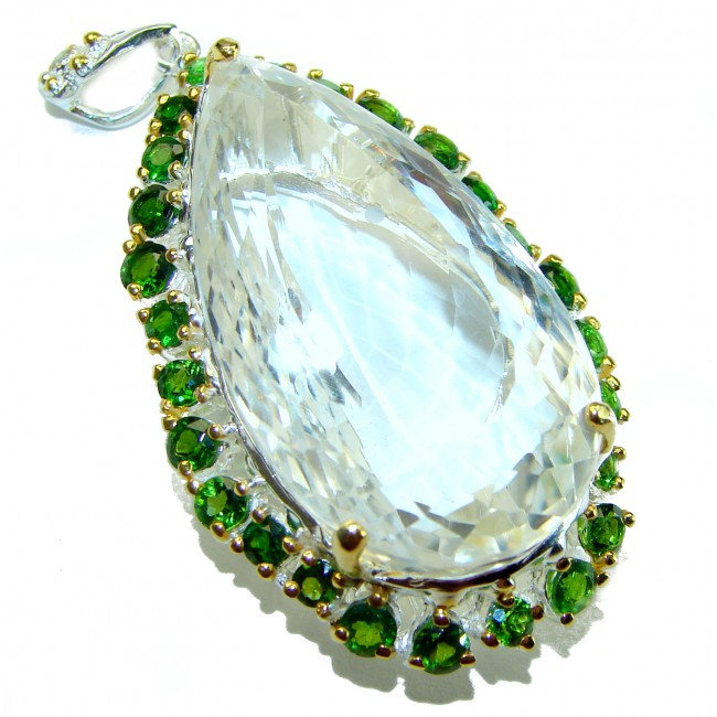 Pure Beauty - Vintage style- genuine 68.5 carat White Topaz 14K Gold over .925 Sterling Silver handmade Pendant