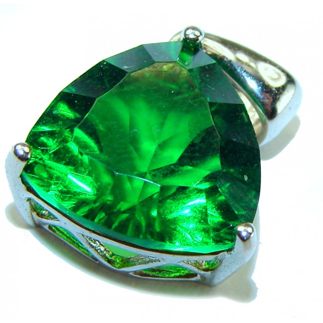 Superior quality trilion cut 5.2 carat Fresh Green Helenite .925 Sterling Silver Pendant