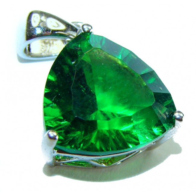 Superior quality trilion cut 5.2 carat Fresh Green Helenite .925 Sterling Silver Pendant