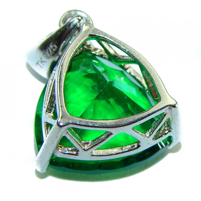 Superior quality trilion cut 5.2 carat Fresh Green Helenite .925 Sterling Silver Pendant