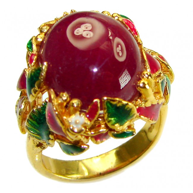 Magnificent 12.9 carat Natural Ruby Enemel 18K Gold over . 925 Sterling Silver handcrafted Statement Ring size 8