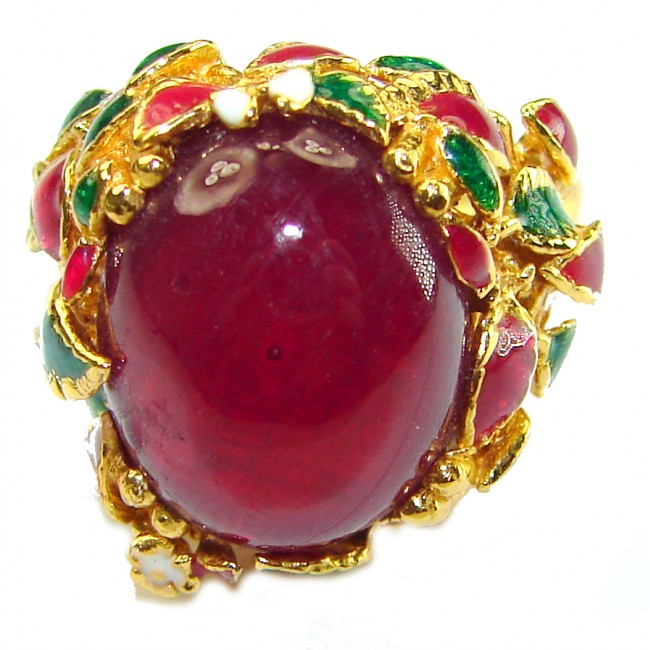 Magnificent 12.9 carat Natural Ruby Enemel 18K Gold over . 925 Sterling Silver handcrafted Statement Ring size 8