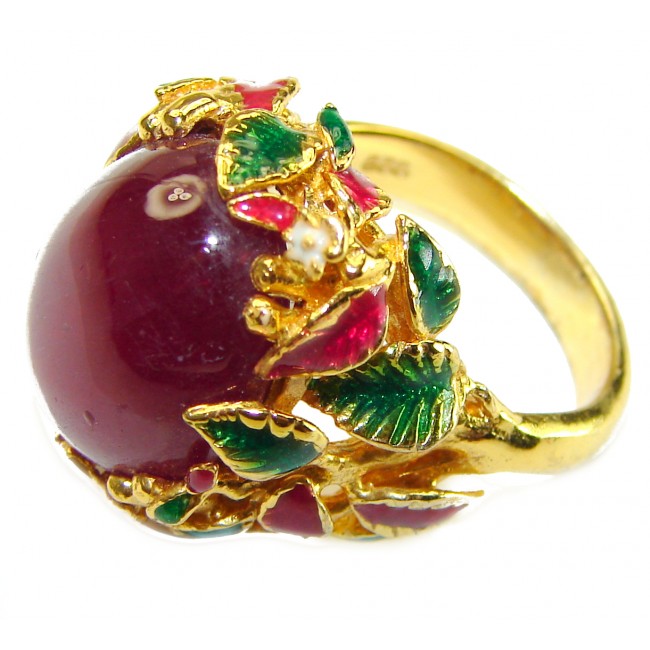 Magnificent 12.9 carat Natural Ruby Enemel 18K Gold over . 925 Sterling Silver handcrafted Statement Ring size 8