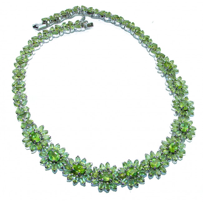 Melissa - Great Masterpiece 112.2 carat genuine Peridot .925 Sterling Silver handmade Statement necklace