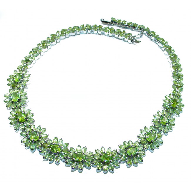 Melissa - Great Masterpiece 112.2 carat genuine Peridot .925 Sterling Silver handmade Statement necklace