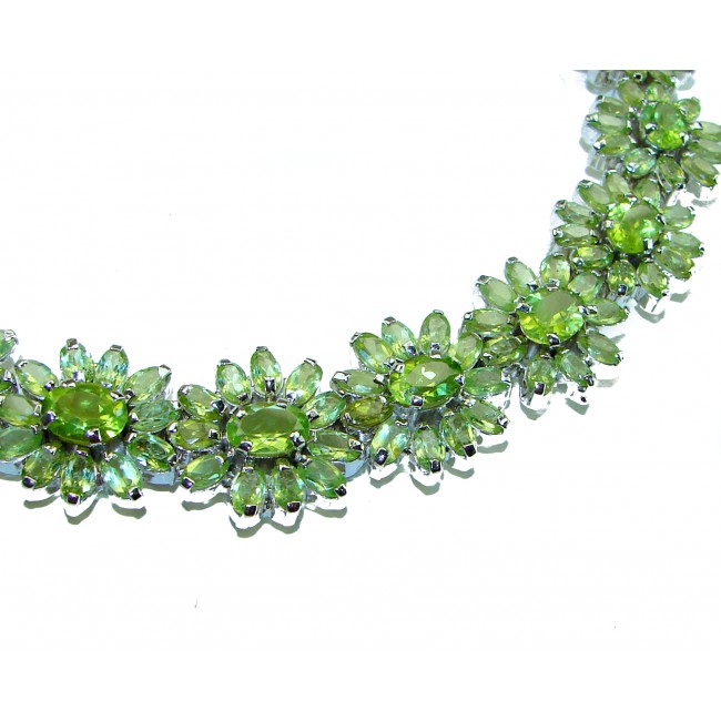 Melissa - Great Masterpiece 112.2 carat genuine Peridot .925 Sterling Silver handmade Statement necklace