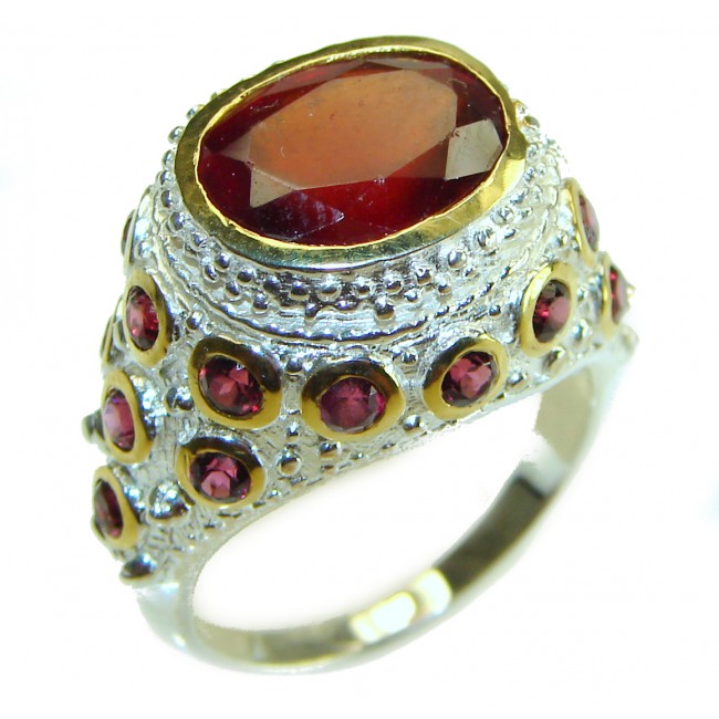 Romance- Authentic 7.3 carat Ruby 2 tones .925 Sterling Silver handmade Cocktail Ring s. 8