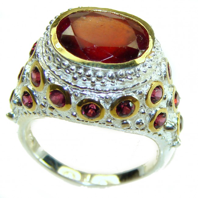 Romance- Authentic 7.3 carat Ruby 2 tones .925 Sterling Silver handmade Cocktail Ring s. 8