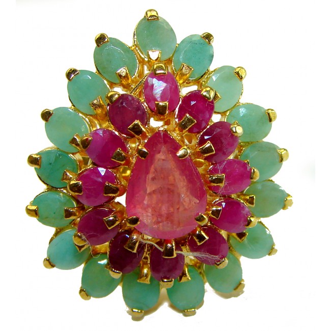 Salma- Vintage Design 55.2 carat Ruby 14K Gold over .925 Sterling Silver handcrafted Statement ring Size 8