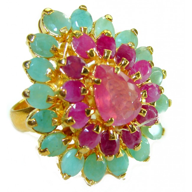 Salma- Vintage Design 55.2 carat Ruby 14K Gold over .925 Sterling Silver handcrafted Statement ring Size 8