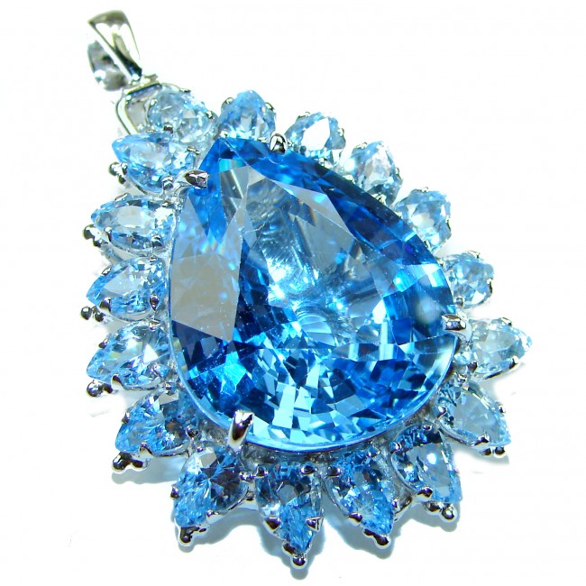 Angelic Aura 48.5 carat Swiss Blue Topaz .925 Sterling Silver handmade Statement pendant