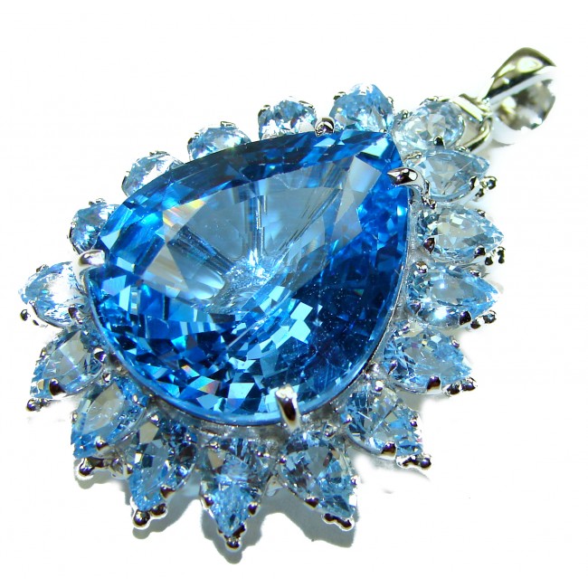 Angelic Aura 48.5 carat Swiss Blue Topaz .925 Sterling Silver handmade Statement pendant