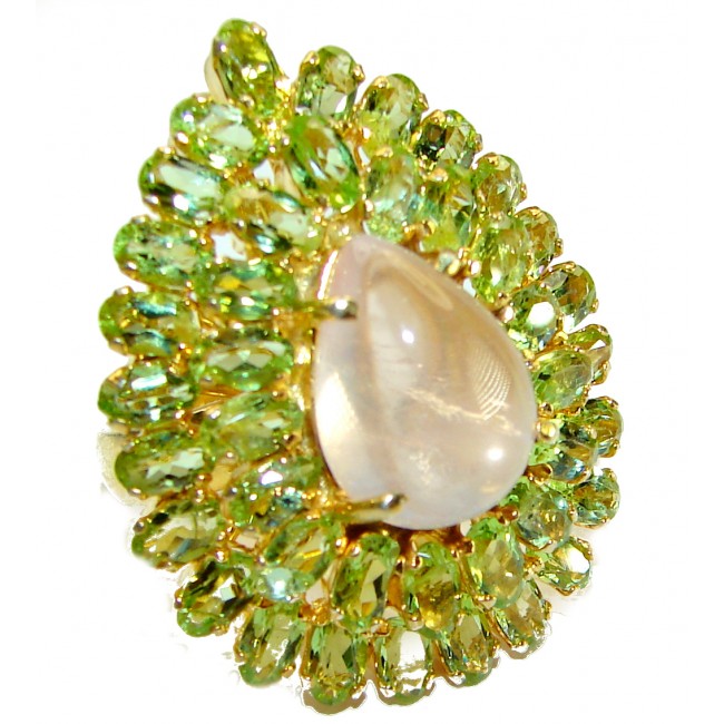 Authentic 22.2 carat Brazilian Rose Quartz Peridot 14k Gold Rhodium over .925 Sterling Silver incredible Statement Ring size 7