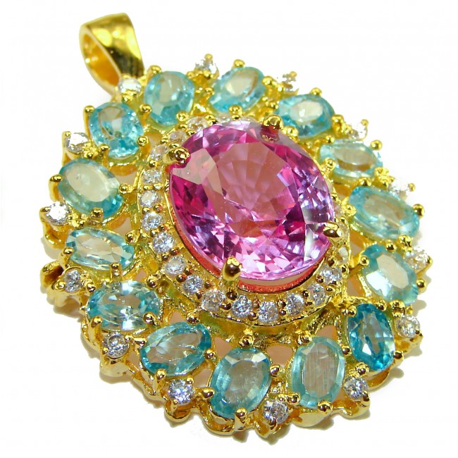 Francesca- Vintage Design 9.5 carat Oval cut Pink Sapphire 14K Gold over .925 Sterling Silver handcrafted Pendant Brooch