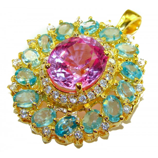 Francesca- Vintage Design 9.5 carat Oval cut Pink Sapphire 14K Gold over .925 Sterling Silver handcrafted Pendant Brooch