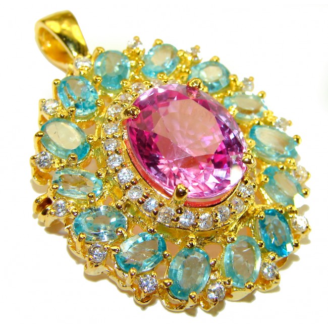 Francesca- Vintage Design 9.5 carat Oval cut Pink Sapphire 14K Gold over .925 Sterling Silver handcrafted Pendant Brooch