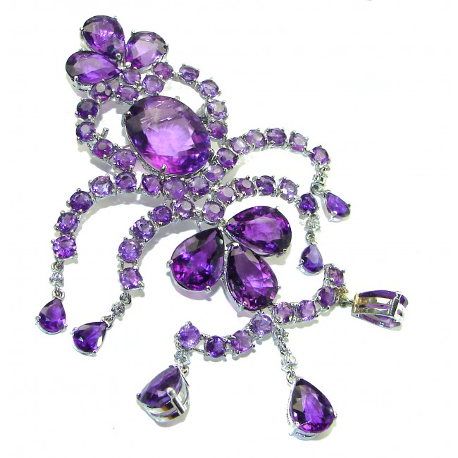 Gabriella - Vintage Design 95.5 carat Amethyst 18K Gold over .925 Sterling Silver handcrafted Pendant & Brooch