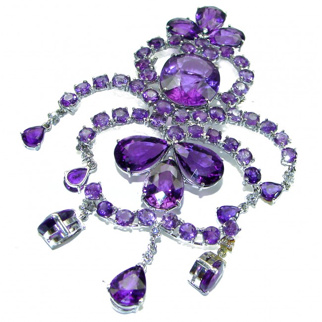 Gabriella - Vintage Design 95.5 carat Amethyst 18K Gold over .925 Sterling Silver handcrafted Pendant & Brooch