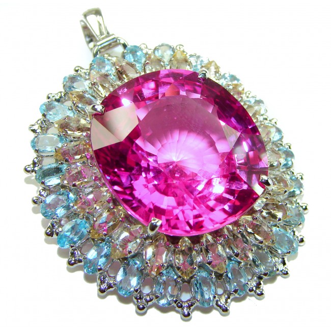 Tiffany- Vintage Design 41.5 carat Oval cut Pink Sapphire .925 Sterling Silver handcrafted Pendant - Brooch