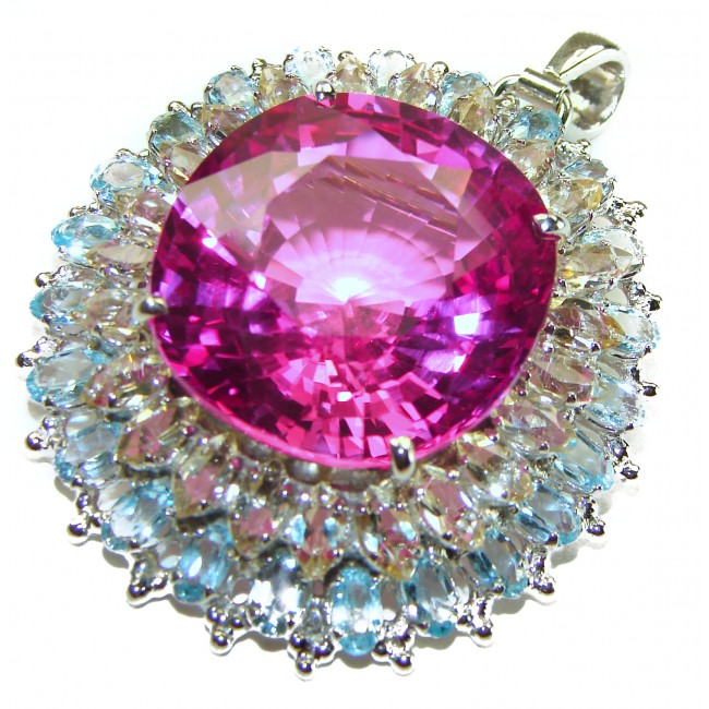 Tiffany- Vintage Design 41.5 carat Oval cut Pink Sapphire .925 Sterling Silver handcrafted Pendant - Brooch