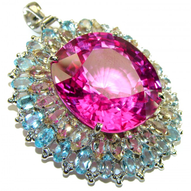 Tiffany- Vintage Design 41.5 carat Oval cut Pink Sapphire .925 Sterling Silver handcrafted Pendant - Brooch