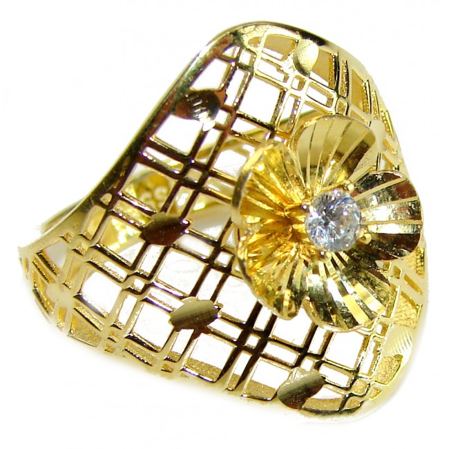 Golden Flower White Topaz 14K Gold over .925 Sterling Silver handcrafted ring size 7