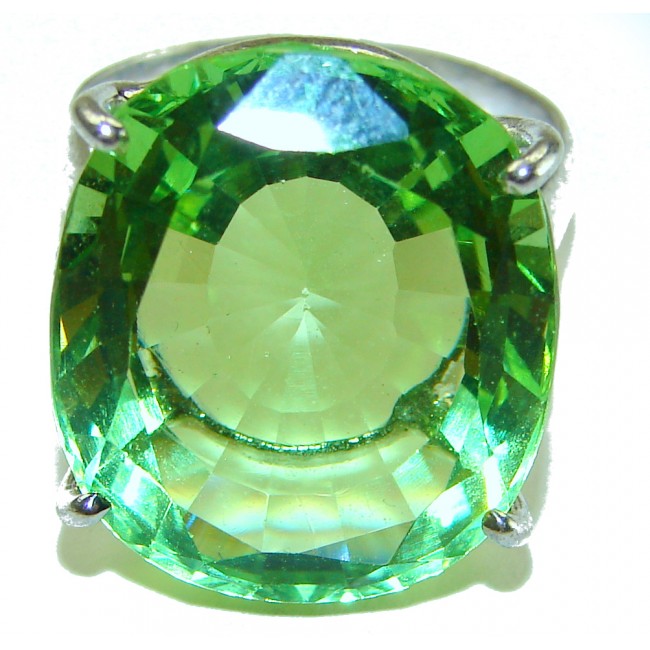 Huge 29.8 carat Genuine Green Topaz .925 Sterling Silver handcrafted ring size 7 3/4